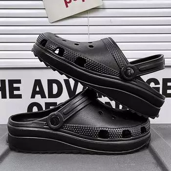 Летние мужские туфли с отверстиями на толстой подошве для увеличения высоты сумки, легкие пляжные туфли, мужская садовая обувь, повседневные тапочки 39 чёрный
