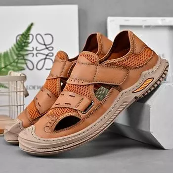 Летние мужские уличные сандалии с дышащей сеткой, пляжная обувь 39 чёрный