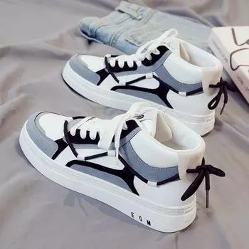 Летние мужские высокие парусиновые кроссовки 2024 года: Модные, универсальные, повседневные спортивные и кожаные стили 42