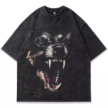 Летние мужские выстиранные футболки с графикой собаки добермана, панк-готическая футболка, уличная одежда Харадзюку, винтажные повседневные хлопковые топы и футболки S