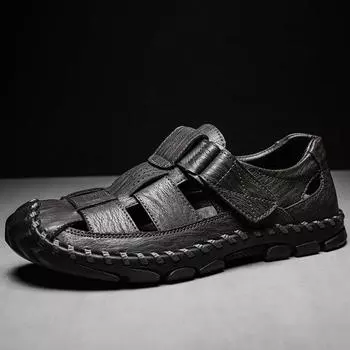 Летние мужские закрытые носки большого размера из натуральной кожи повседневные сандалии мужские закрытые носки сандалии 39 коричневый/красный