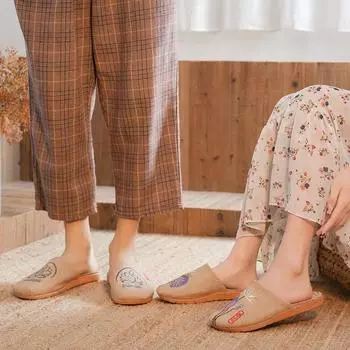 Летние мужские/женские льняные тапочки на плоской подошве, повседневные шлепанцы, женские сандалии, домашняя обувь, тапочки для пар 35-36
