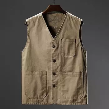 Летние мужские жилеты, повседневные мужские хлопковые дышащие сетчатые жилеты, куртки без рукавов, мужские жилеты для рыбалки, одежда 8XL XXXXL хаки