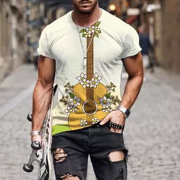 Летние музыкальные футболки с 3D принтом, мужская и женская одежда, уличная одежда с зеленой травой и гитарой, забавные футболки для мальчиков в стиле хип-хоп больших размеров 6XL