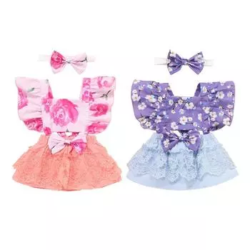 Летние наряды из 2 предметов, комплект одежды для девочек, сетчатый комбинезон на бретельках с цветочным принтом для маленьких девочек, комплект S