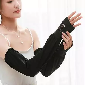 Летние нарукавники из ледяного шелка с длинными рукавами, защита от солнечных ожогов, мужские и женские манжеты, крутые рукава, анти-УФ-защитные рукава для езды на велосипеде, без пальцев синий