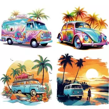 Летние нашивки с автомобилями на одежде, крутые летние вибрации, шляпа «сделай сам», сумка для одежды, наклейки для одежды, теплопередача, Parches Ropa, одежда с аппликацией