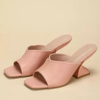 Летние необычные туфли на высоком каблуке 8 см, женские удобные кожаные туфли с открытым носком, повседневные туфли-мюли, женские сандалии-гладиаторы розового цвета 35