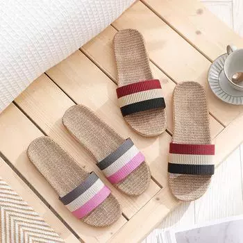 Летние нескользящие домашние женские льняные тапочки в японском стиле 35 зелёный