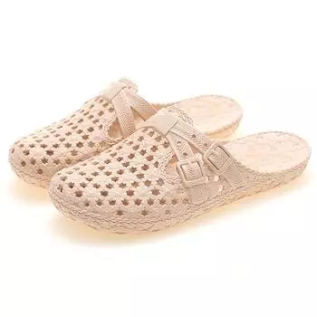 Летние нескользящие пляжные тапочки для людей среднего и пожилого возраста — мягкие, с плоской подошвой, дышащие, для ванной и дома. Fits size 35 розовый