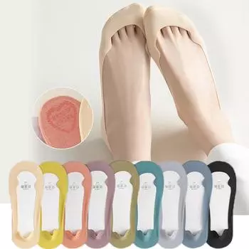 Летние невидимые силиконовые противоскользящие носки, ультратонкие дышащие носки без шоу, однотонные низкие носки-лодочки из ледяного шелка one size чёрный