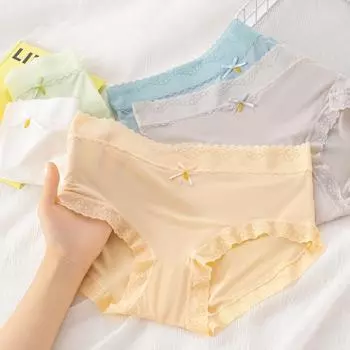 Летние нежные не оставляющие следов женские трусики Ice Silk средней длины до середины икры кремовые летние трусики телесного цвета для подростков M