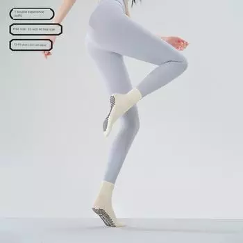 Летние носки для йоги, гольфы до колена, профессиональные спортивные носки для пилатеса, нескользящие носки, специальные носки для тренировок по аэробике для фитнеса в помещении, обувь [1 Double Experience Pack] Almond Yellow