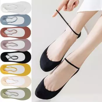 Летние носки из ледяного шелка, невидимые носки-лодочки из ледяного шелка, тонкие нескользящие носки-невидимки для женщин, бесшовные one size чёрный