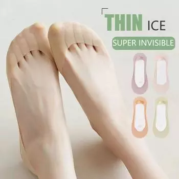 Летние носки-лодочки из ледяного шелка для женщин, простые невидимые носки из чистого хлопка с неглубоким носком, нескользящие тонкие невидимые носки без каблука One size белый