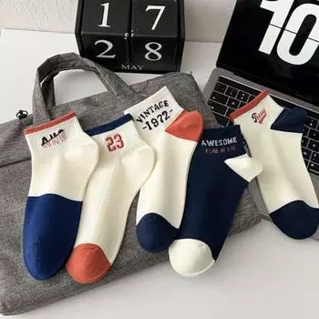 Летние носки с вышивкой, впитывающие пот, мужские хлопковые носки с буквами и цифрами, носки в корейском стиле C