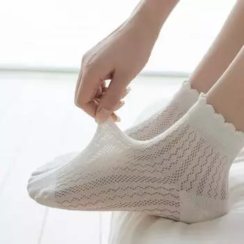 Летние носки женские, сетчатые, тонкие, дышащие, черные, белые, серые, короткие носки, милые, для девочек, однотонные, низкие носки до щиколотки белый
