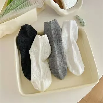 Летние носки женские, сетчатые, тонкие, дышащие, черные, белые, серые, короткие носки, милые, для девочек, однотонные, низкие носки до щиколотки белый