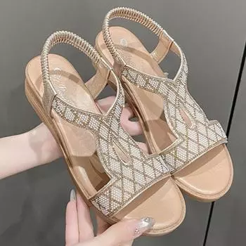 Летние НОВЫЕ дизайнерские сандалии на платформе, женская модная повседневная римская обувь, женские однотонные сандалии с кристаллами, Sandalias Mujer 35