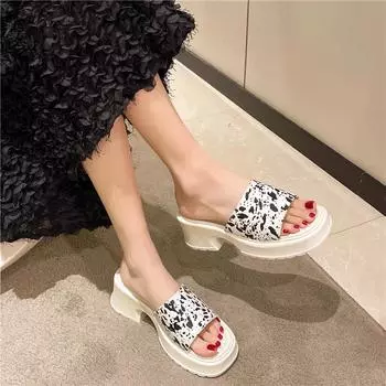 Летние НОВЫЕ модные элегантные повседневные свободные сандалии на квадратном каблуке с увеличенным каблуком, модные тапочки с круглым носком и открытым носком НЕТ:Q2946 35