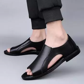 Летние новейшие мужские сандалии из натуральной кожи высокого качества, повседневная обувь для мужчин, дышащая пляжная обувь, уличные тапочки, черная мужская обувь 39