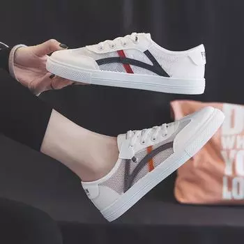 Летние новинки, дышащие белые туфли, женские модные студенческие сетчатые универсальные повседневные туфли для сноуборда, туфли на плоской подошве 35 серый