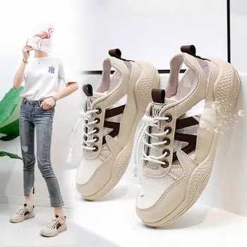 Летние новинки, дышащие белые туфли, женские повседневные туфли на низкой подошве, женские туфли на платформе 35 бежевый