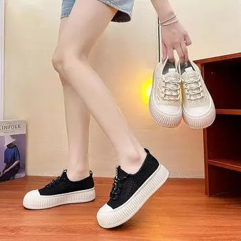 Летние новинки, дышащие белые туфли, женские туфли для отдыха на доске с отверстиями, универсальные туфли с толстой подошвой, женские туфли Muffin 35