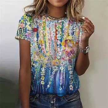 Летние новые 3D полинезийские цветочные принтованные футболки для женщин модные уличные круглые шеи короткие рукава свободные девушки красивая женская футболка S