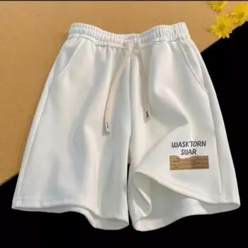 Летние новые американские ретро повседневные брюки средней длины с пятью точками, модные универсальные свободные спортивные штаны M чёрный