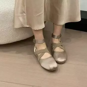 Летние новые балетки с круглым носком и плоским дном для женщин с перекрестными ремешками на плоской подошве, женские мокасины Chaussure Femme 35 абрикосовый