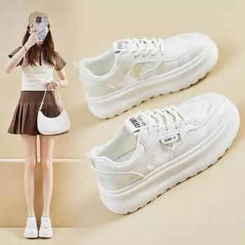 Летние новые белые туфли женские сетчатые кроссовки с дышащей подошвой Ins модная обувь на толстой подошве модная повседневная обувь 35 золотой