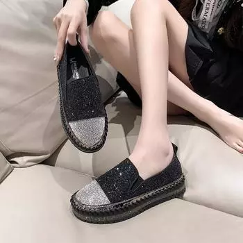 Летние новые блестящие женские туфли-одиночки на толстой подошве с плоским дном для ленивых людей 35 золотой