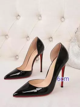 Летние Новые Боковые Пустые Туфли-лодочки на Высоком Каблуке с Острым Носком для Женщин Тонкий Каблук 6см 8см 10см 12см Сексуальные Красные Кожаные Туфли на Черной Подошве 35