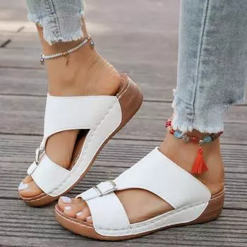 Летние новые большие римские сандалии женские блестящие сандалии на толстом каблуке с толстым дном пляжная обувь 36 белый