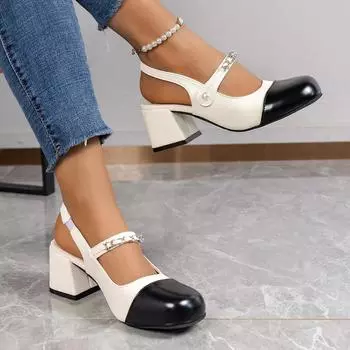 Летние новые босоножки 2024 года на высоком каблуке, женские базовые двухцветные классические рабочие сандалии, женская обувь 2024 года, летние сандалии 35 бежевый