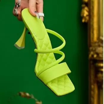 Летние новые босоножки на шпильках, женские, модные, с квадратным носком, с открытым носком и противоскользящими износостойкими высокими каблуками 35