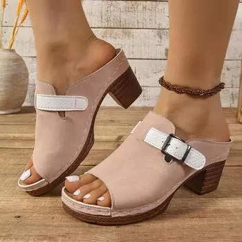 Летние новые босоножки на танкетке с пряжкой, модные босоножки на грубом каблуке, для выхода в свет и повседневной летней одежды 36 чёрный