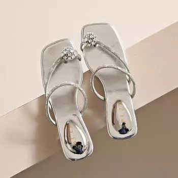 летние новые босоножки на толстом каблуке квадратные тапочки со стразами модные тапочки прозрачные с роскошным зажимом шлепанцы 35