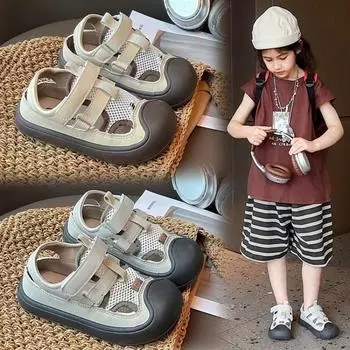 Летние новые детские сандалии для мальчиков и девочек в корейском стиле с сетчатой поверхностью и дышащими вставками