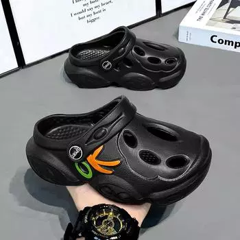 Летние новые детские сандалии легкие дышащие для мальчиков, для дома и отдыха, классные тапочки для девочек, для пляжа и сада 30 чёрный