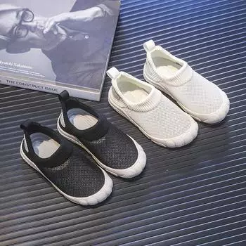 Летние новые детские сетчатые туфли с выемками из сетки для мальчиков, слипоны для девочек, маленькие белые туфли из сетки для девочек 21 белый