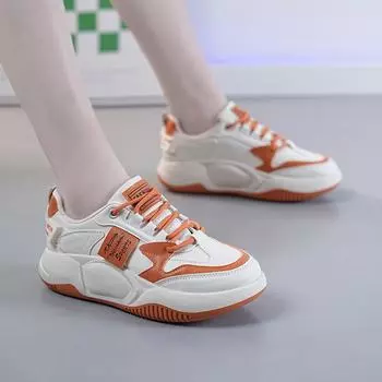 Летние новые дизайнерские кроссовки из искусственной кожи на платформе с повышенной водонепроницаемостью для женщин, женские повседневные кроссовки на плоской подошве со шнуровкой 37 оранжевый