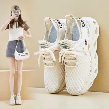 Летние новые дышащие мужские и женские туфли с толстой подошвой и крупными отверстиями из сетки 35 белый