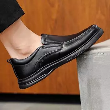Летние новые дышащие мужские туфли с одной педалью, кожаные туфли-перчатки, мужская деловая повседневная обувь из натуральной кожи, удобные мужские туфли для папы 38 чёрный