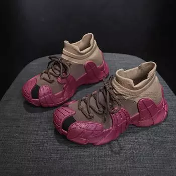 Летние новые дышащие повседневные туфли Flyknit на толстой подошве, носки, увеличивающие рост, универсальные женские туфли One Step 35 бежевый