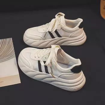 Летние новые дышащие сетчатые белые туфли с поднятым дном, студенческие кроссовки, повседневная спортивная обувь для скейтбординга, женская мода 35