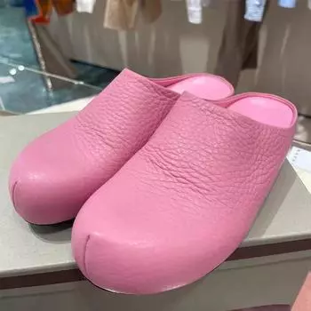 Летние новые европейские и американские полутапочки Baotou из коровьей кожи с плоской подошвой, однотонные туфли с круглой головкой для женщин 35 чёрный