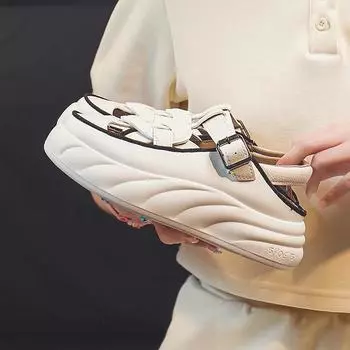 Летние новые Ins дышащие белые туфли женские Ins студенты полые досуг высота увеличение 35 чёрный