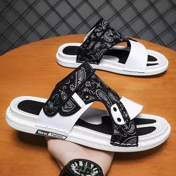 Летние новые корейские модные тапочки сандалии пляжная обувь большого размера повседневная одна пара обуви верхняя одежда модная мужская 39